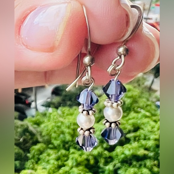 Jewelry - Darling Swarovski Purple Crystal & Pearl Sterling Silver Earrings
